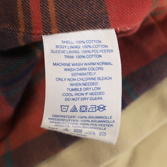 LANDS' END Men's Canvas Chore Barn Coat Field Jacket Plaid Khaki Tan Size L - Picture 11 of 12